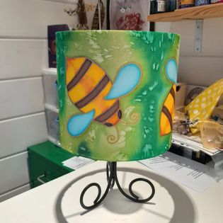 Silk painted lampshade with bee design