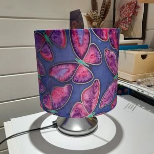 Silk painted lampshade with butterfly design