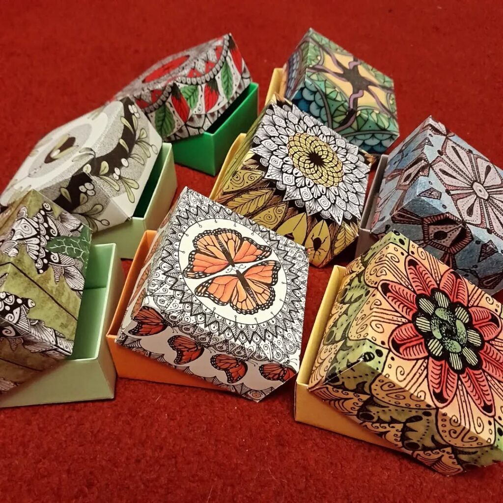Selection of boxes made of card with mandala motifs