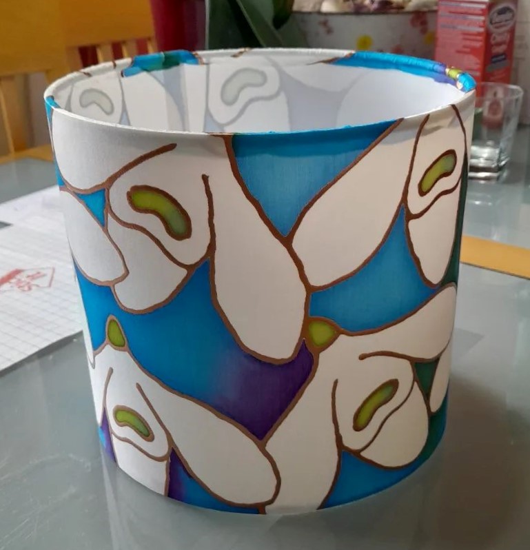 Silk painted lampshade with snowdrop design