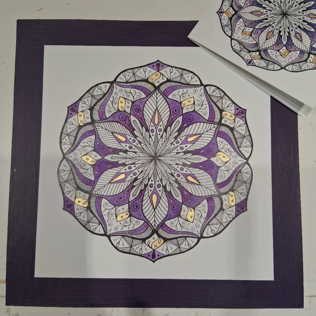 Purple mandala print and card 