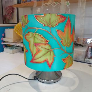 Silk painted lampshade with vine leaf design